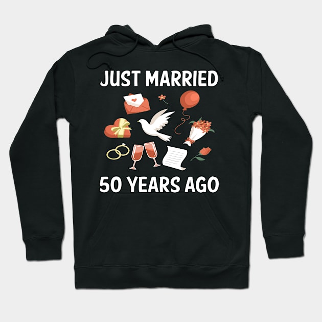 Red Just Married 50 Years Ago Marriage Couple Husband Wife Spouse Romantic Love Wedding Anniversary Hoodie by rosenbaumquinton52